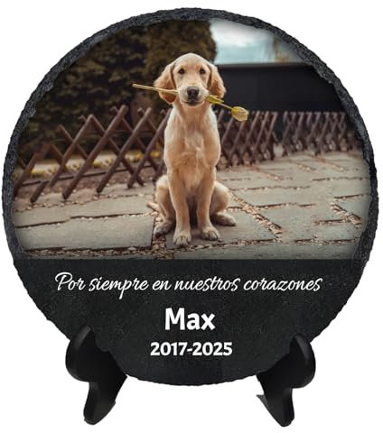 Givelle Placa Conmemorativa de Pizarra para Mascotas, Personalizada con Foto y Texto, con Soporte, 10/15/20 cm