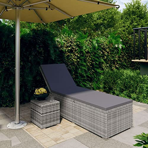 IKAYAA Sonnenliege Rattan mit Tisch Gartenliege Rattan Wetterfest Rattanliege Grau