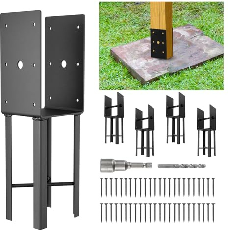 Heavy Duty 4x4 Post Anchor 4-Pack - U Shape Fence Post Base for Wet Concrete Installation, 14 Ground Spike Bracket for Fence, Deck, Pergola, Railing, Mailbox- Fits for 4x4 Wood (Inner Dia 3.6x3.6)