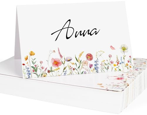 COLOFALLA 50 Stücke Namenkarten Hochzeit Platzkarten Blumen 8.5 x 5.5 cm Tischkarten zum selbst Beschriften Namenkarten für Hochzeit Geburtstag Feier Gäste