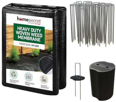 115 GSM Weed Membrane Heavy Duty - 1M x 10M with 50 Pegs Weed Control Membrane - Garden Membrane Weed Control - Weed Control Fabric - Landscape Fabric, Weed Barrier Fabric, Weed Matting - Black