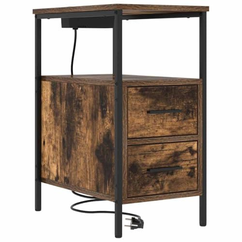 vidaXL Bedside Table Smoked oak 30 x 48 x 61 cm Engineered wood, Modern Rectangular Nightstand, Functional Storage Unit, Bedroom Tables, Chic Bedside Table, Versatile Organisation