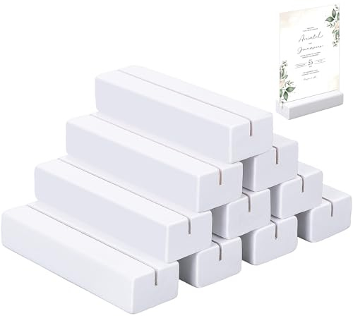 Elcoho 18er Pack Holz Kartenhalter, 10 x 3 x 2 cm Stabil Platz Tisch Karte | Menükartenhalter Postkarten Foto Halter für Hochzeiten, Bankette, Jubiläen, Partyzubehör, Weiß