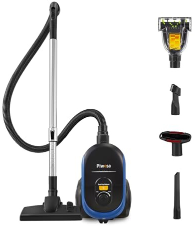Aircliff Piwosa Canister Vacuum Cleaner, 17KPA Suction Vac for Carpets/Hard Floors, Lightweight Bagless Canister Vacuum with HEPA, 2 Motor System, and 3 Cleaning Tools (Black)