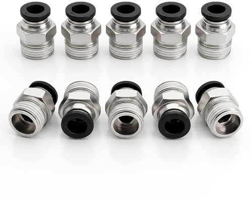 10 piezas Macho Recto,8MM OD con Rosca Macho 3/8 BSP, Conectores Push-to-Connect,para Mangueras de Aire, Material Resistente de Cobre y Plástico para Tuberías PU/PA/PE/PVC