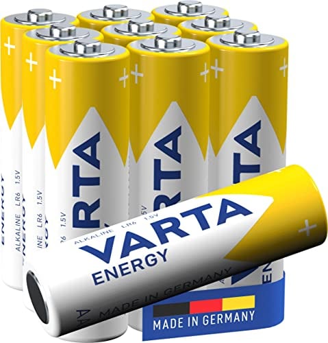 Varta Batteria alcalina Energy AA (confezione da 10), «Made in Germany», adatta per radio e orologi da parete