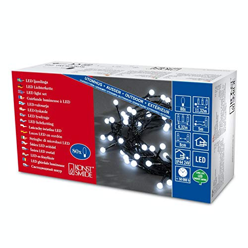 80x LED White Berry Fairy Lights, Black Wire, Christmas Festive - 3691-207 - Indoor/Outdoor