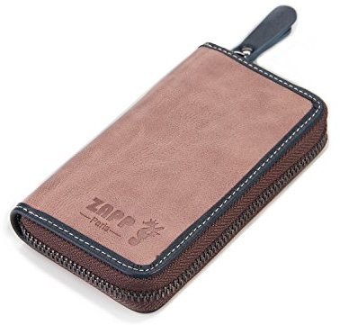 ZAPP- Astuccio portachiavi in vera pelle, 6 ganci chiave e vano zip per carta di credito.