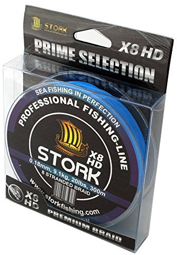 Stork HDx8, 8-Fach geflochtene Premium Angelschnur 300m (Blau, 10 lbs / 4.5 kg / 0.10 mm)