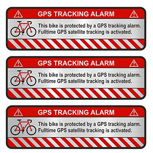 Finest Folia 3X GPS Aufkleber Fahrrad Motorrad Auto Alarm Warnung Anti Diebstahl Sticker Tracker gesichert R055 (Aluminium Schliff Silber, Fahrrad)