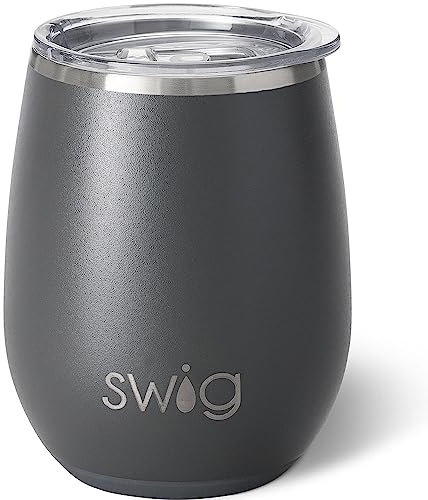 Swig Life 14oz Stemless Wine Cup, Insulated Wine Tumbler with Lid, Stainless Steel Travel Tumbler (Grey)
