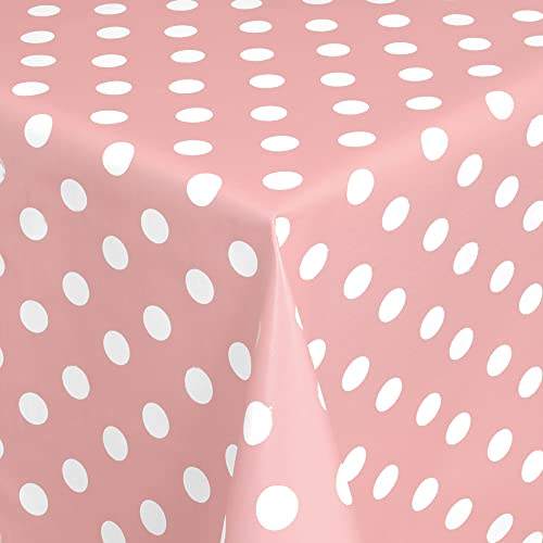 Wachstischdecke Wachstuch Tischdecke Gartentischdecke abwaschbar rund 138 cm Punkte Rosa Weiss
