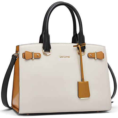 BOSTANTEN Leder Handtasche Damen Schultertasche Elegante Umhängetasche Henkeltasche Ledertaschen Tote Bag Beige