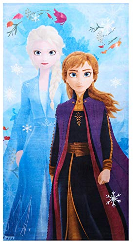 Disney Frozen 2 Handtuch Strandtuch Saunatuch Schwestern Anna und ELSA mit Schneeflocken, 70x140 cm, 100% Baumwolle, für Kinder