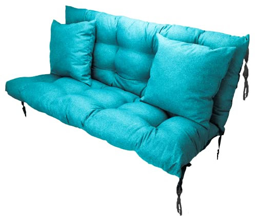 Filippo Sitzauflagen Gartenmöbel 100 x 55 x 55 cm Azurblau - Kissen Hollywoodschaukel Beständig Gegen Schimmel – Handgefertigt Polster für Hollywoodschaukel mit Befestigungsschnüre