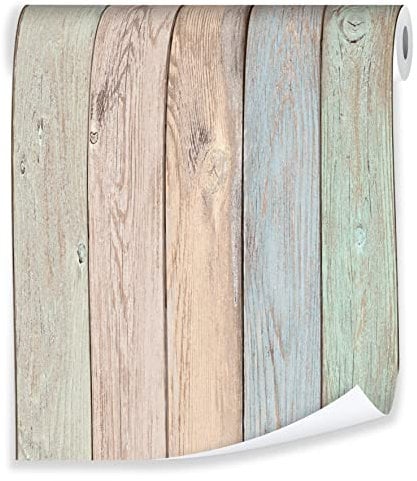 Vliestapete Holzoptik Holz Bunt Bretter Holztapete - 10mx50cm inkl. Kleister - für Schlafzimmer Wohnzimmer Küche Modern 10M Rolle Vlies Tapete Tapeten Wandtapete Mustertapete UV-Beständig