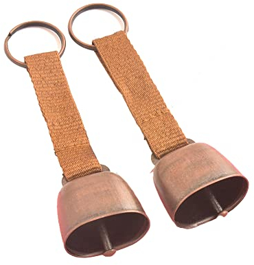 2 Stück kleine Kuhglocke für Hundehalsband, Laute Bärenglocken mit Lederknopfriemen, Kuhpferd Schaf Weide Kupferglocken, Haustier Messing Glocken Tracker Geräuschmacher, Bronze Glocke zum (Braun)