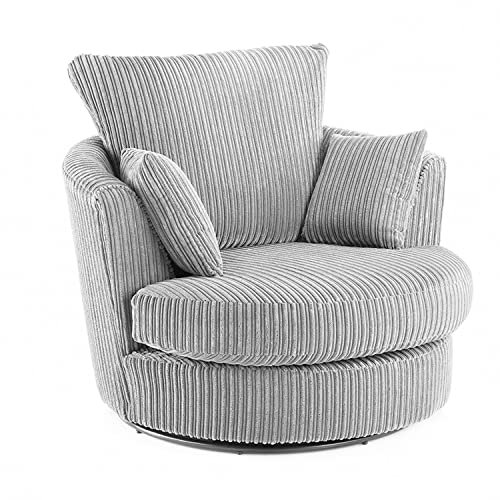 New Luxor Fabric Swivel Chair Jumbo Cord Fabric Single Seater 360 Rotation (Silver, Swivel Chair)
