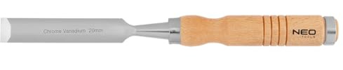 NEO TOOLS Holzmeißel, Meißel, Stechbeitel, Klingenbreite 10-38 mm (20mm) | Klinge aus CrV-Stahl, Holzgriff fur Komfort, Schlagverstärkung, Metallringe an den Griffen, Nachschärfbar
