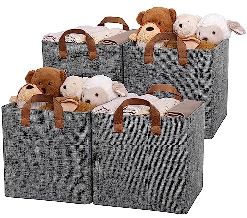 GRANNY SAYS Storage Cubes with Metal Frame, Pack of 4 Fabric Storage Baskets for Shelves, Grey Storage Cubes with Handles, Foldable Storage Cube Boxes for Organising Clothes, Shelf Boxes 27x27x27 cm