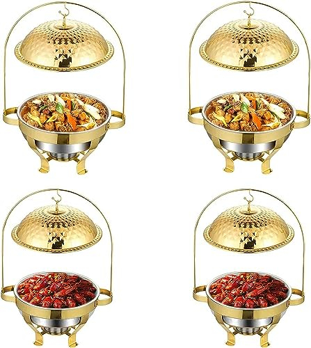 Gold Stainless Steel Chafing Dish with Hook Up, Catering Buffet Warming Container Set Includes Food Pan, Water Pan, Fuel Holder, for Party Wedding Restaurant (Size : 2pack)