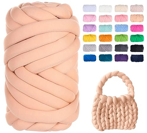 JeogYong Grobes Garn zum Handstricken, 0,2 kg/10 Yards Armstrickgarn, sperriges riesiges Schlauchgarn für Taschen, Körbe, Kissen, Haustiernester, DIY Handwerk (Khaki)