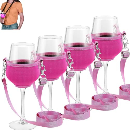 cailiya 4Pcs Soportes de Copas de Vino para Colgar,Soporte Portátil para Copas de Vino,Soporte Portátil de Copas de Vino de Cuello,para Cumpleaños Boda Navidad Fiesta (Rosa)