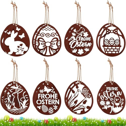Ostern Basteln Holz, 16 Stück Ostereier, Holzanhänger Osteranhänger Eier, Dekoaufhänger Ostern, Osterschmuck aus Holz zum Aufhängen, Ostereier zum Aufhängen mit Schnur Osterdeko Geschenkanhänger