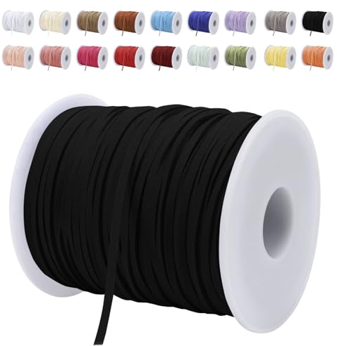 LEREATI Cordon Cuir 3mm x 45m Corde en Plat Daim Faux Cordon pour Bracelet, Suédine Cordon pour Les Bracelets, Colliers, Bijoux, Artisanat, Bricolage (Noir)