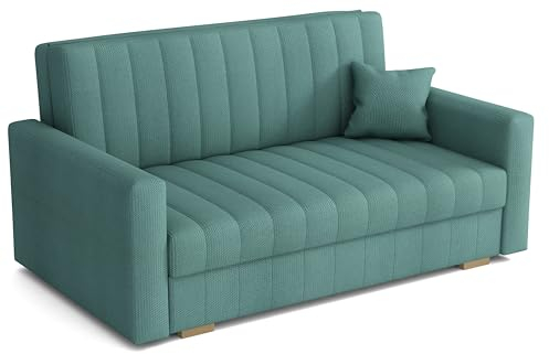 MEBLE-LUX Schlafsofa klein Zanzibar I Sofa 3 Sitzer 153 cm Breit I Sofa mit Schlaffunktion I Schlafsofa mit Bettkasten I Couch mit Schlaffunktion Klein Mint