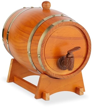 Relaxdays Holzfass klein, 2,2 l, Whiskyfass mit Bock & Zapfhahn, für Wein & Spirituosen, Deko Schnapsfass, hellbraun