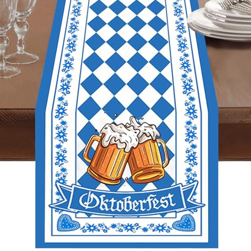 Oktoberfest tischläufer , deko Oktoberfest tischdecke ,bayrische deko tischläufer blau und weiß für Oktoberfest Accessoires, Biergärten, Oktoberfest tischdeko