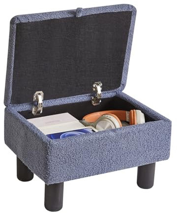 Aibiju Kleiner Fußhocker, Ottomane mit Stauraum, Ottomane aus Kunstteddyfell, Hocker zum Wechseln der Schuhe, Fußstütze mit Holzbeinen für Wohnzimmer, Schlafzimmer, Grau YD-JD136G