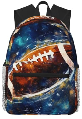 ESASAM Rucksack mit Galaxie-Motiv, Motiv: American Football, großes Fassungsvermögen, wasserdicht, 600d/PU-verschlüsseltes Oxford-Gewebe, Schwarz , One size