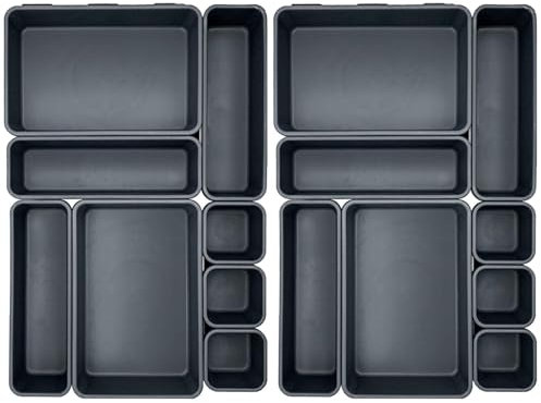 Ruikcoll Make up Organizer,Schubladen Ordnungssystem,3 Größen Kunststoff Aufbewahrungsbox für Küche,16 StückSchubladen Organizer Küche, Badezimmer, Make-up, Büro, Schminktisch, Schlafzimmer,Schwarz