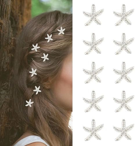 LunarCharm 10 fermagli per capelli con strass bianchi in stile spiaggia di Boemia a forma di stella marina, graziosi accessori per donne e ragazze
