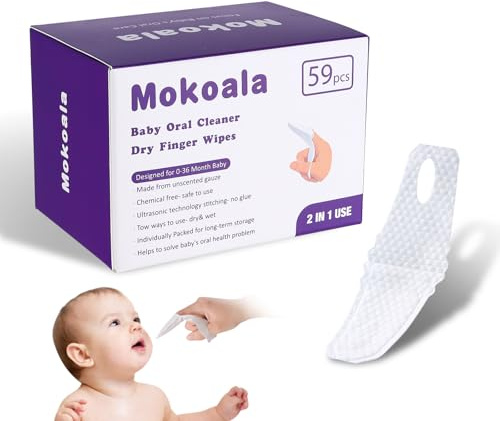 Mokoala Baby Finger Toothbrush，Baby Tongue Cleaner Wipes for Infant Tooth and Gum Cleaning, 59Pcs Disposable Wipes Toothbrush for Newborn Oral Care