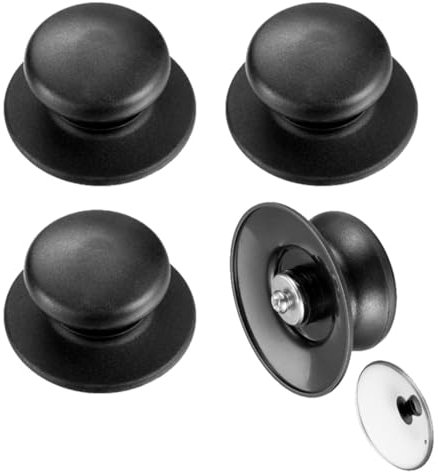 MIETONG 4 Pcs Black Pot Lid Knob - Universal Pot Lid Replacement Knobs Pan Lid Handles Lid Button Cover Circular Handles Knobs Lid Replacement Parts for Kitchen Cookware Lid