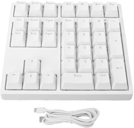 Zunate Mechanischer Nummernblock, 34 Tasten, Kabelgebundener USB-C-Ziffernblock mit RGB-Hintergrundbeleuchtung, Blaue Schalter, Externe Numpad-Tastatur für Laptop, Desktop und PC, Weiß