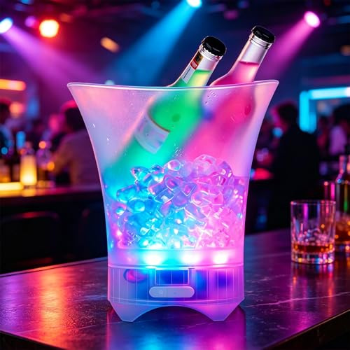 Umllpet Neu Led Eiskübel mit Musik, 5L Multicolor LED Sektkübel, Sektkühler, Eiskübel mit Mehreren Farbverlauf, Farbe Einstellbar, Bluetooth-Konnektivität für Festival Party Zuhause Bar Club