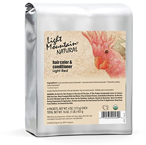 Light Mountain Henna Hair Color & Conditioner - Light Red Hair Dye for Men/Women, Organic Henna Leaf Powder and Botanicals, Chemical-Free, Semi-Permanent Hair Color, 16 Oz