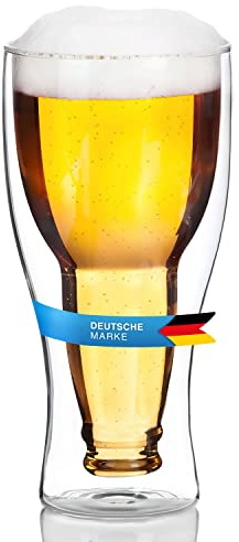 Dimono Doppelwandiges Bierglas 0,33 L Inside Out Umgestülpte Bierflasche im Glas (1 Glas)