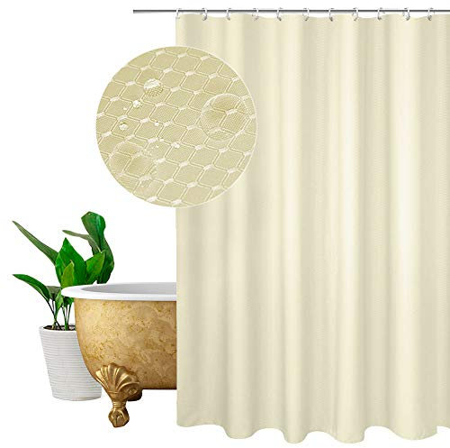 EurCross Shower Curtain Beige, Plain Design Waffle Checked Polyester Shower Curtain for bathroom Mildew Resistant Heavy Duty with 12 Hooks, Standard Size 180x180cm