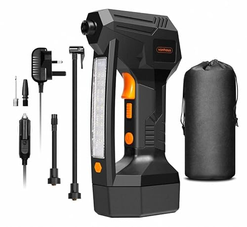 VonHaus Cordless Tyre Inflator Rechargeable - 12v Digital Tyre Pump with LCD Pressure Gauge Display and Rechargeable Battery - Portable Inflator 12v for Car, Bike and Motorcycle, 125 PSI