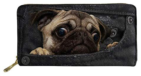Showudesigns Lange Geldbörse mit Tiermotiv, Leder, Clutch, Geldbörse für Damen, Business, Arbeit, Mops Hund 1, Einheitsgröße, Casual