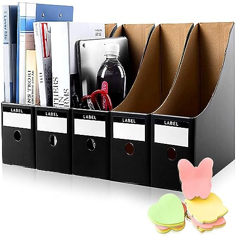 HINATAA File Magazine Holder,5 PCS Kraft Paper Magazine Rack Files Folder,Storage Organiser Sorter Storage Shelf Excellent for School Dormitory,Office,Home Files Storage (Black)