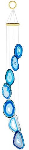 KYEYGWO Blau Achat Scheiben Geode Windspiel Sun Catcher KristallsteinGlockenspiel Artwork für Hausgarten Dekoration 65-80 cm