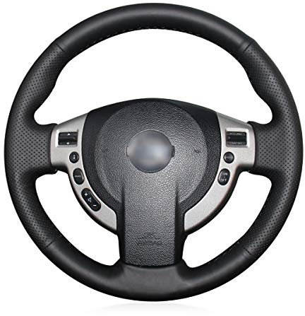 Shining wheat Lenkradbezug aus Leder, handgenäht, für Nissan QASHQAI X-Trail NV200 Rogue, Schwarz