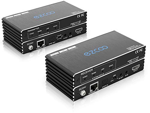 ROFAVEZCO HDMI Extender ARC Ethernet HDBaseT 4K 60Hz HDR10 by Cat5e Cat6 SPDIF Audio Breakout, Bi-Directional PoE IR CEC - 230ft 1080P,130ft HDCP2.2 D-olby DTS:X,4K Down-Scaler,Slim Mini Case EX70H2