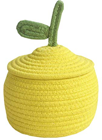 Inwagui Baumwolle Seil Aufbewahrungskorb mit Deckel Baby Spielzeug Aufbewahrungsbox Schön Weich Lagerung Korb für Kinderzimmer, Regal, Desktop - Gelb